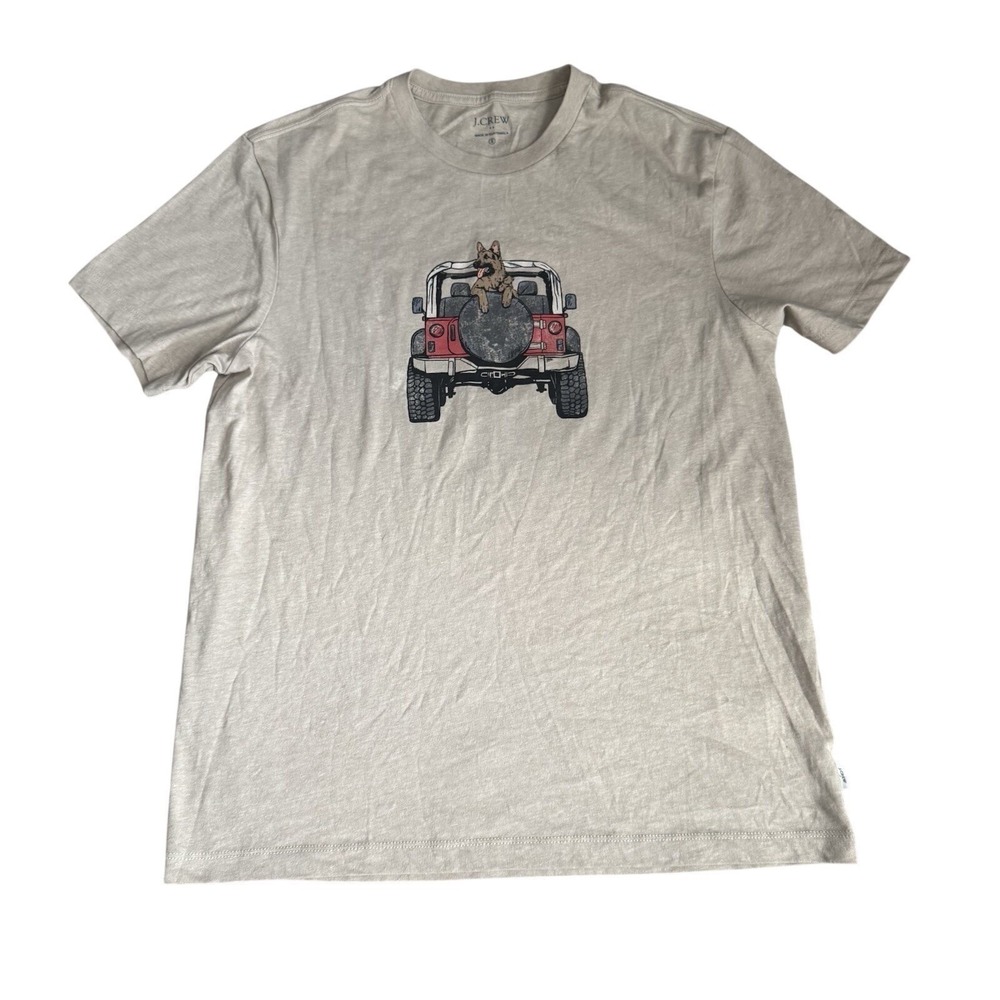 J.CREW Men's German Shepherd in Jeep Size Small Graphic T-shirt Short Sleeve